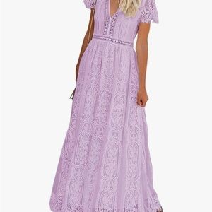 Elegant Lavender Lace Maxi Dress